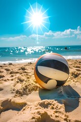Obraz premium Detailed portrayal of a volleyball with a sunny beach background AI generated illustration