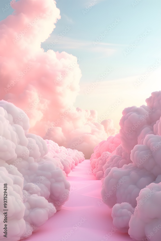 Poster dreamy 3d abstract background filled with soft marshmallow clouds ai generated illustration
