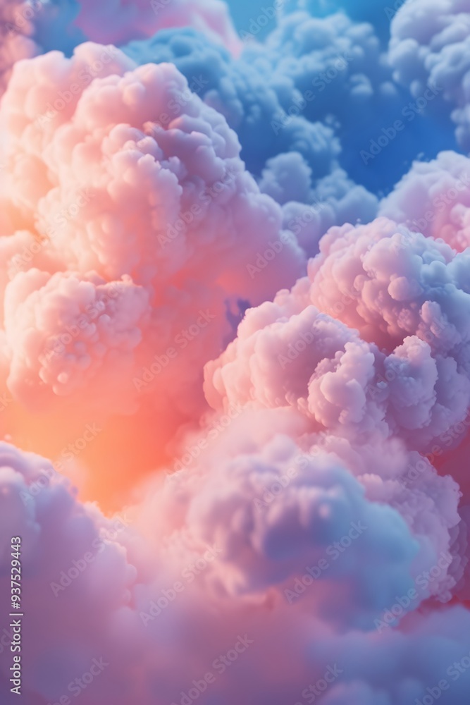 Poster dreamy 3d abstract background filled with soft marshmallow clouds ai generated illustration