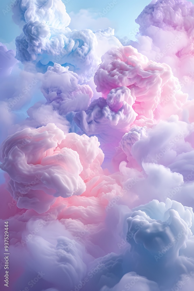 Poster dreamy 3d abstract background filled with soft marshmallow clouds ai generated illustration