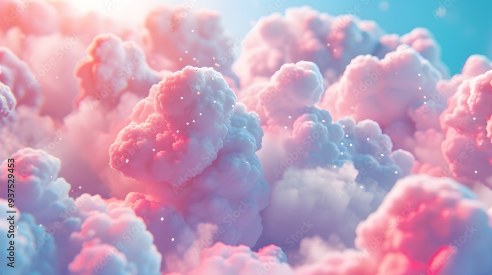 Poster dreamy 3d abstract background filled with soft marshmallow clouds ai generated illustration