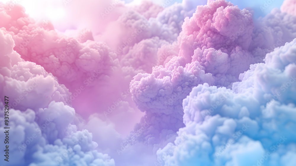 Poster dreamy 3d abstract background filled with soft marshmallow clouds ai generated illustration