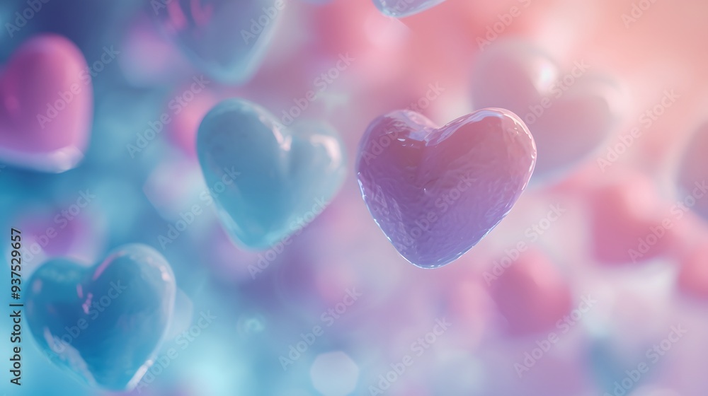 Poster dreamy pastel abstract background with floating heart shapes in 3d design ai generated illustration