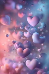 Dreamy pastel abstract background with floating heart shapes in 3D design AI generated illustration