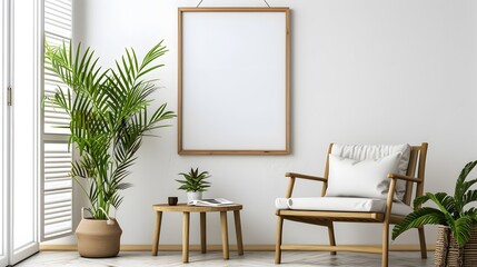 Eco-friendly room setting with a wooden frame and a minimalistic modern cinematic poster AI generated illustration