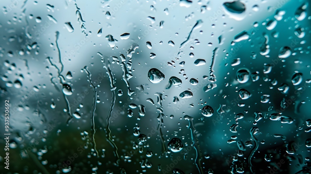 Aufkleber enigmatic pattern created by raindrops running down a glass surface ai generated illustration