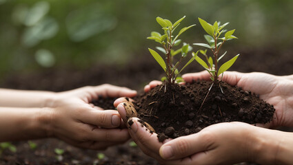 Fototapeta premium This_image_shows_two_small_plants_growing_in_the_hands