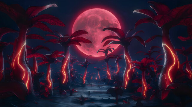 Default Strange alienlike plants with deep red leaves or glowing