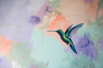 Hummingbird Harmony: Abstract Animal Art Wall Mural Wallpaper
