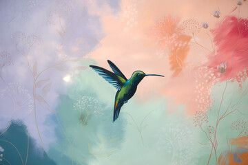 Hummingbird Harmony: Abstract Animal Art Wall Mural Wallpaper