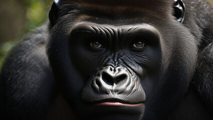 Obraz premium This_is_a_closeup_of_a_large_darkhaired_gorilla_with_a_3.jpg