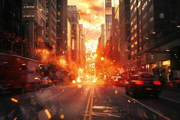 Abstract city street light explosion effect