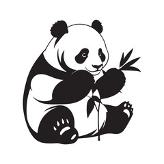 Panda line art vector silhouette with white Background