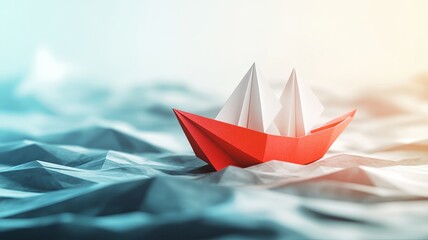 origami made colorful sailing boat.paper art and digital craft style.