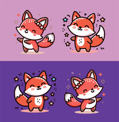 Obraz premium Cartoon fox with various styles and expressions