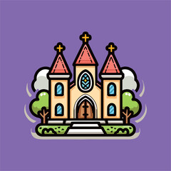 Naklejka premium vector church with thick lines and cartoon animation