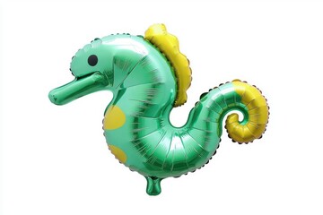 Fototapeta premium Vibrant green balloon in the shape of a seahorse, perfect for underwater-themed parties and celebrations.