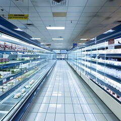 Empty Supermarket Aisle With Refrigerated Food