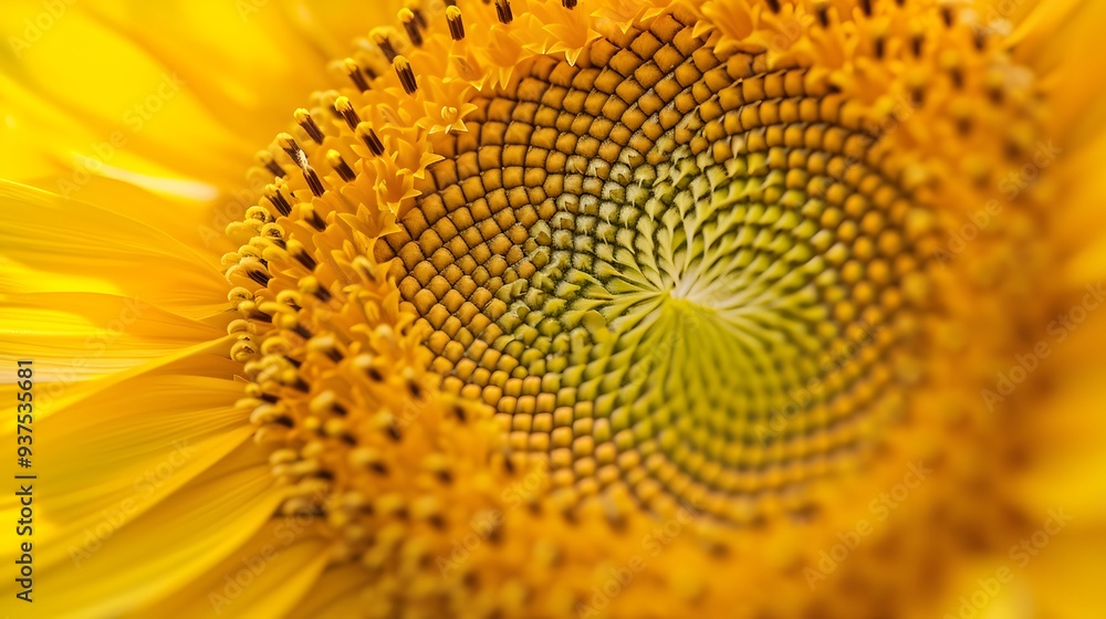 Poster extreme close-up of a spiraling fibonacci pattern in a sunflower ai generated illustration