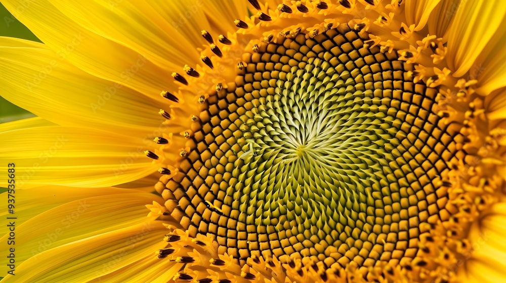 Poster extreme close-up of a spiraling fibonacci pattern in a sunflower ai generated illustration