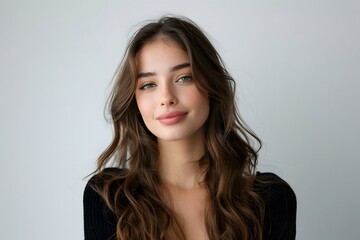 Pretty Woman with Simple Makeup and Casual Clothes  Smiling