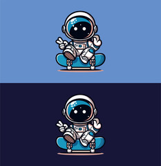 vector of an astronaut in cartoon outline playing a skateboard