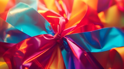 Extreme close-up view of a gift being unwrapped focusing on the movement and colors of the paper AI generated illustration