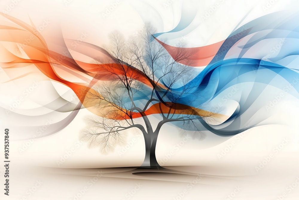 Poster colorful tree symbolic and intricate design abstract background doodle style more clarity with clear