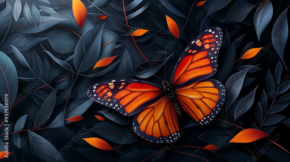 Canvas Prints whimsical butterfly and leaves vibrant colors in an artistic pattern abstract background digital pai