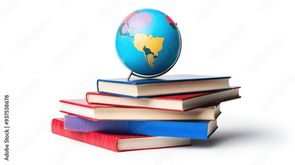 Poster a colorful globe resting on a stack of books