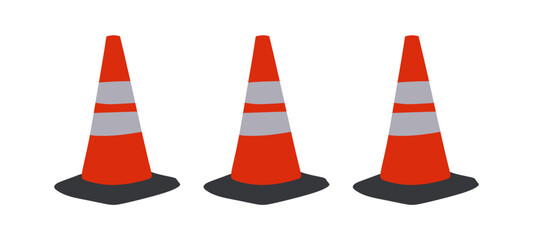 Danger warning, traffic cone isolated on white background. Traffic cone as a barrier or direction for road access or parking.