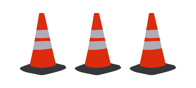 Danger warning, traffic cone isolated on white background. Traffic cone as a barrier or direction for road access or parking.