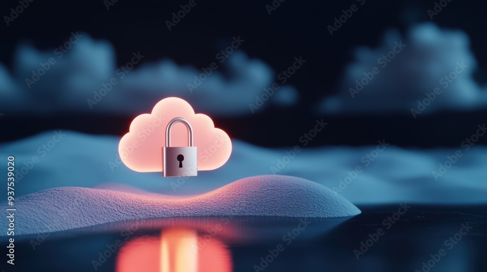 Sticker A glowing cloud symbol with a padlock icon inside, representing secure data storage in the cloud.