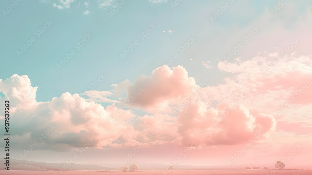 Aufkleber gallery-like rendering of clouds passing over a tranquil countryside all in a pastel sky ai generate