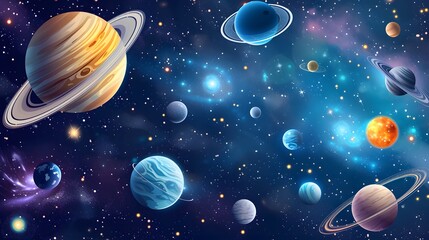 Galaxy-themed illustration showcasing planets and stars in 3D  style AI generated illustration