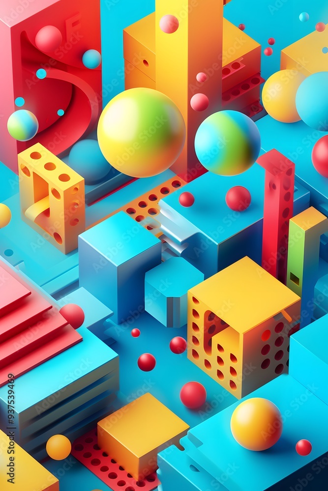 Poster geometrically appealing 3d abstract background with cute attributes ai generated illustration