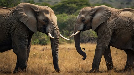 Obraz premium The sight of elephants gracefully moving through the grasslands is a powerful reminder of the beauty and wonder of our natural world. Let's work together to ensure their future generations can thrive