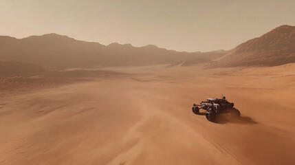 Realistic Rover: Red Sand and Rocks in Space Exploration Scene