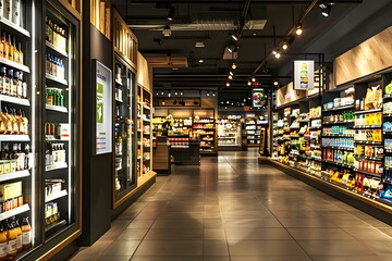 Modern Grocery Store Interior with Shelves Full of Products