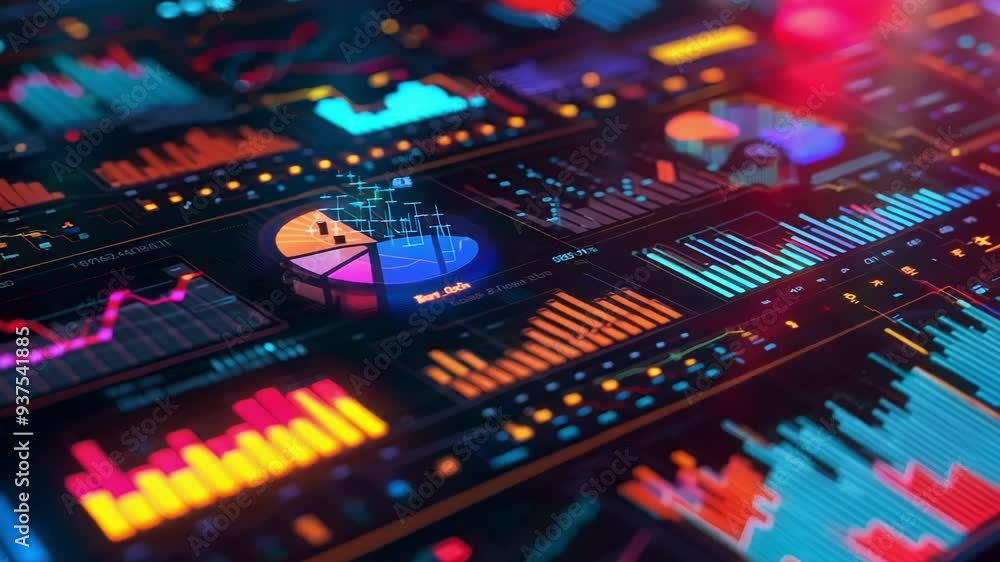 Aufkleber glowing graphs and pie charts are showing positive growth and profits on this futuristic computer in
