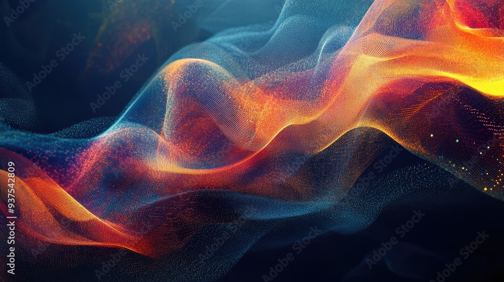 Poster abstract digital waves with shifting colors and futuristic patterns