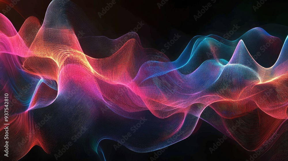 Poster abstract digital waves with shifting colors and futuristic patterns