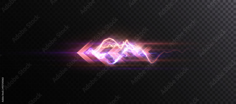 Poster Light effect of high speed movement of light high speed arrow bright red glow. Dynamic movement of high speed arrow of light energy. Vector