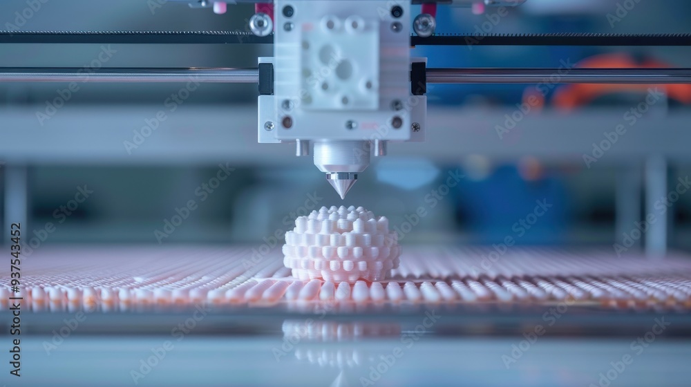 Poster close-up of a 3d printer creating a unique object with precision. modern technology in manufacturing