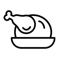 Roast Chicken Vector Line Icon Design