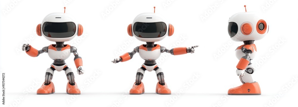 Poster Three white and orange robots posing in different positions