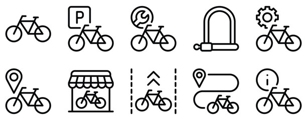Bike Hire Icon Set Streamlined Line Style Collection for Cycling Services