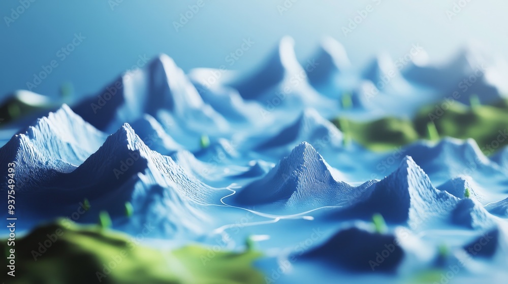 Aufkleber abstract mountains with a blue and green color scheme. this is a 3d rendering, perfect for a backgro