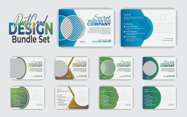 Creative idea unique and modern postcard design, premium vector postcard bundle set, 5 creative gradient color. premium vector postcard, marketing postcard, business postcard, postcard layout bundle