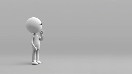 A 3D Cartoon Person Looking Curiously at Copy Space